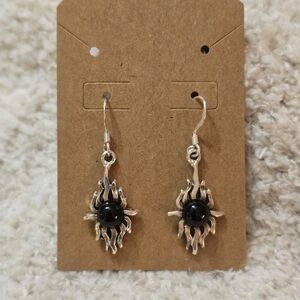 Elegant Sterling Silver and Black Onyx Sunburst Earrings NWT